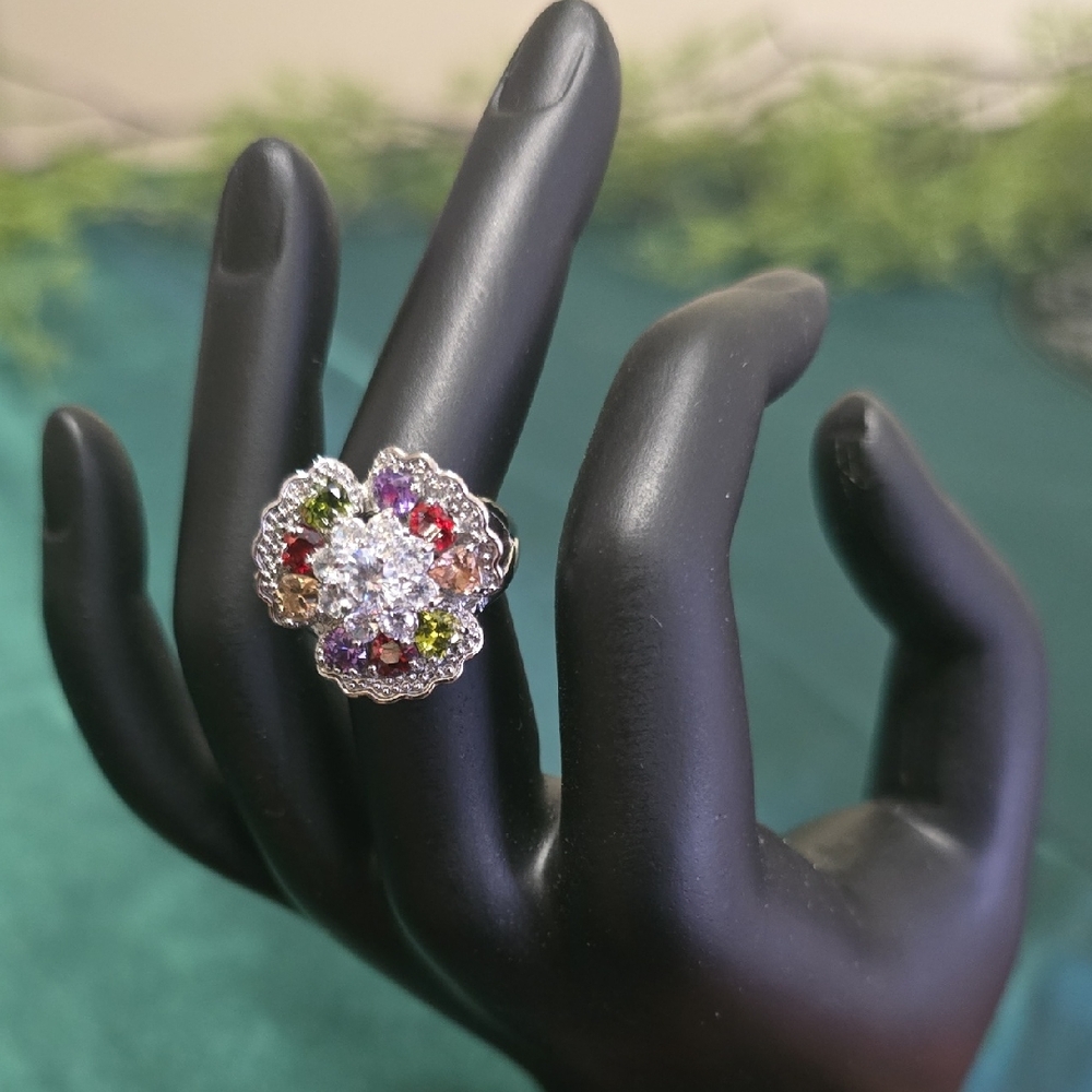 Elegant Silver Multicolor Gemstone Ring